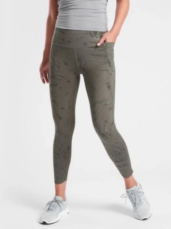Athleta Velocity Stash Pocket Marble 7/8 Tight Leggings Herb Olive Size Small - Picture 1 of 11